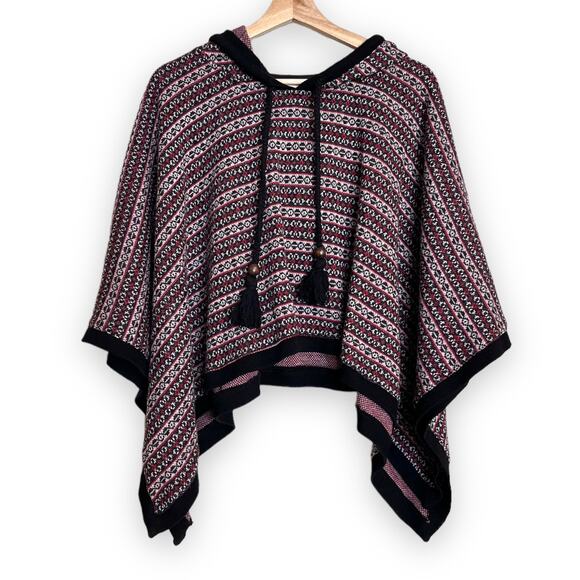 Style Book Fair Aisle Open Sleeve Rabbit Fur Blend Hooded Poncho Women's Size L - Picture 1 of 8